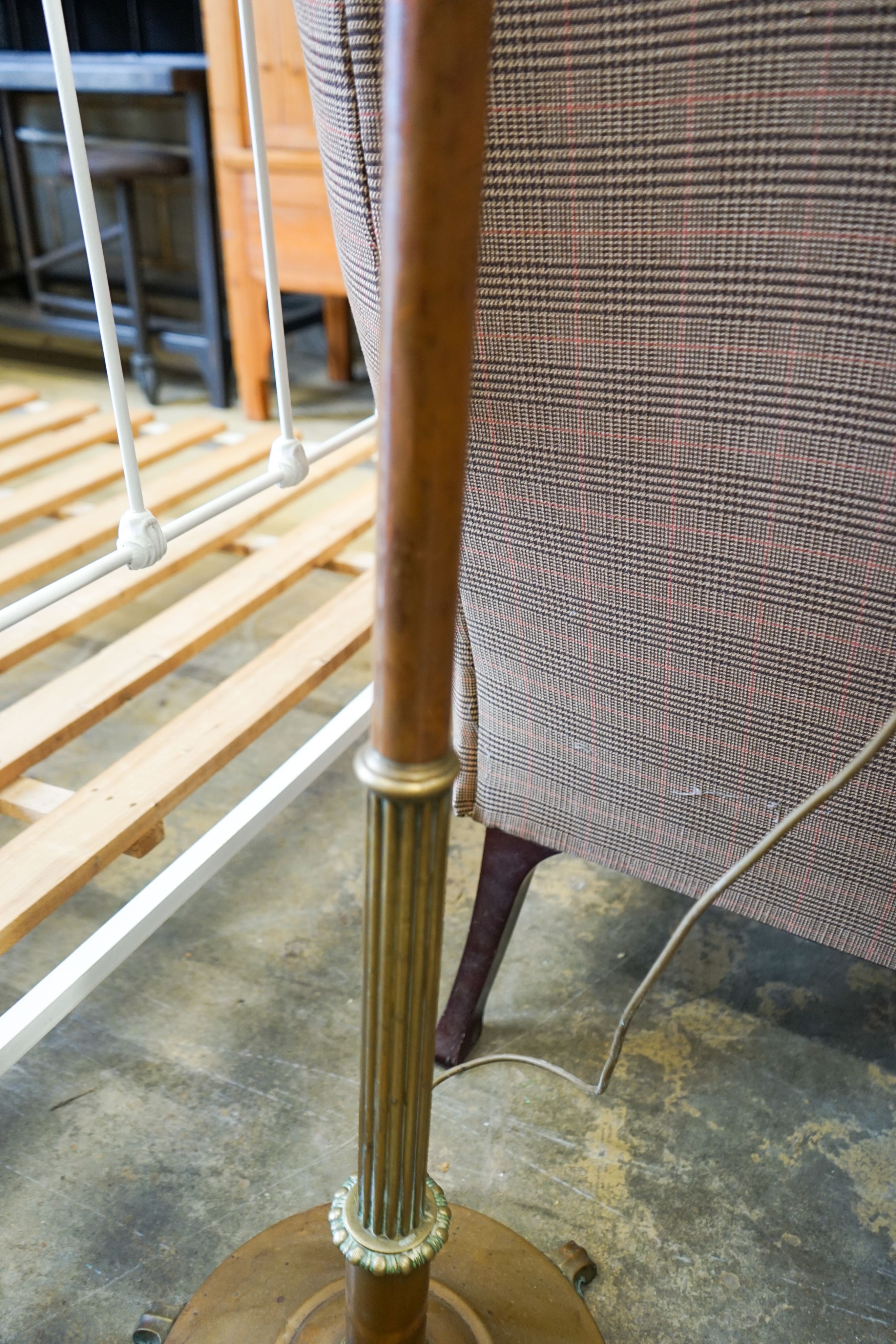 Two early 20th century copper and brass standard lamps, larger height 169cm